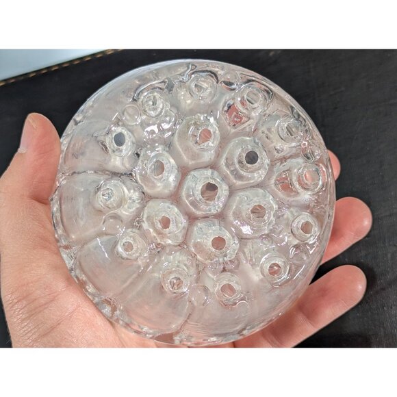4" Davidson Dome Flower Block, 19 holes clear pressed glass flower frog, English - Picture 3 of 10